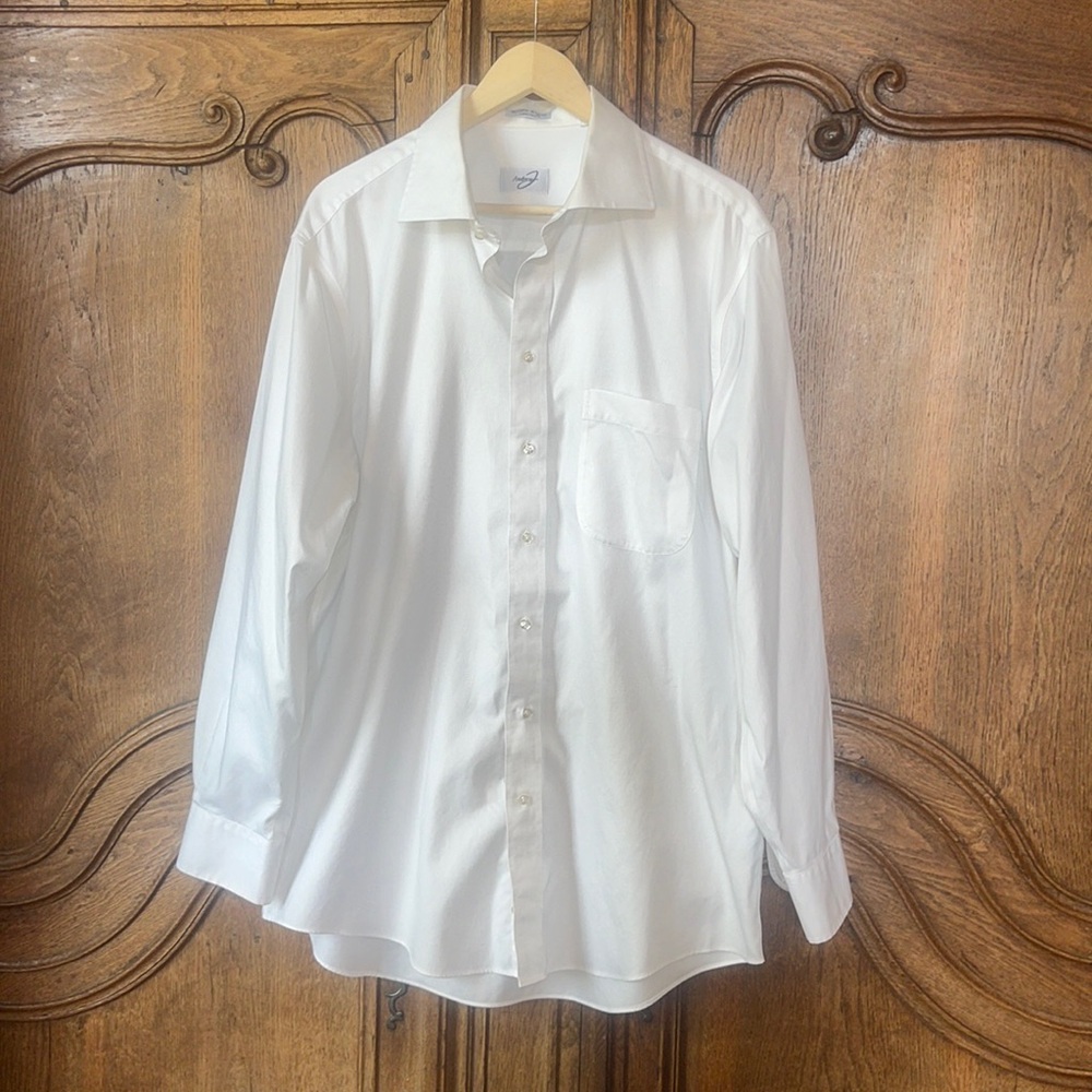 Andrew J White Wash and Wear Dress Shirt Size 17.5 34/35